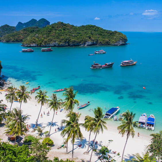 An aerial view of Silver Beach on Koh Samui 