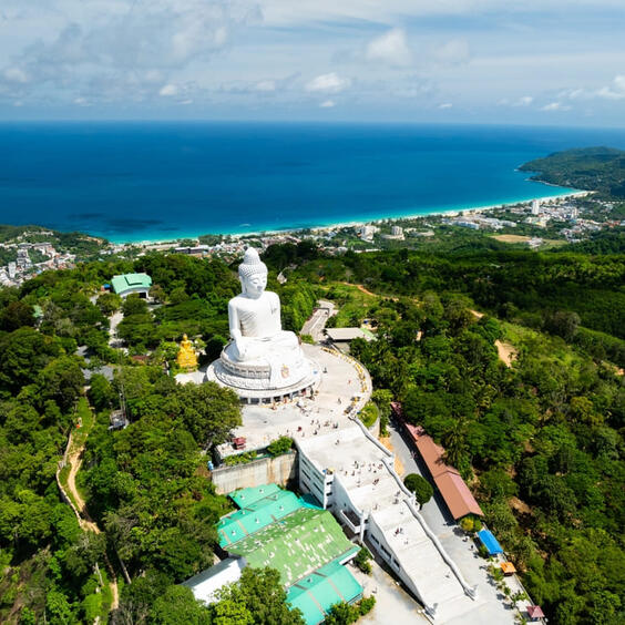 Aerial view of the iconic Big Buddha statue in Phuket