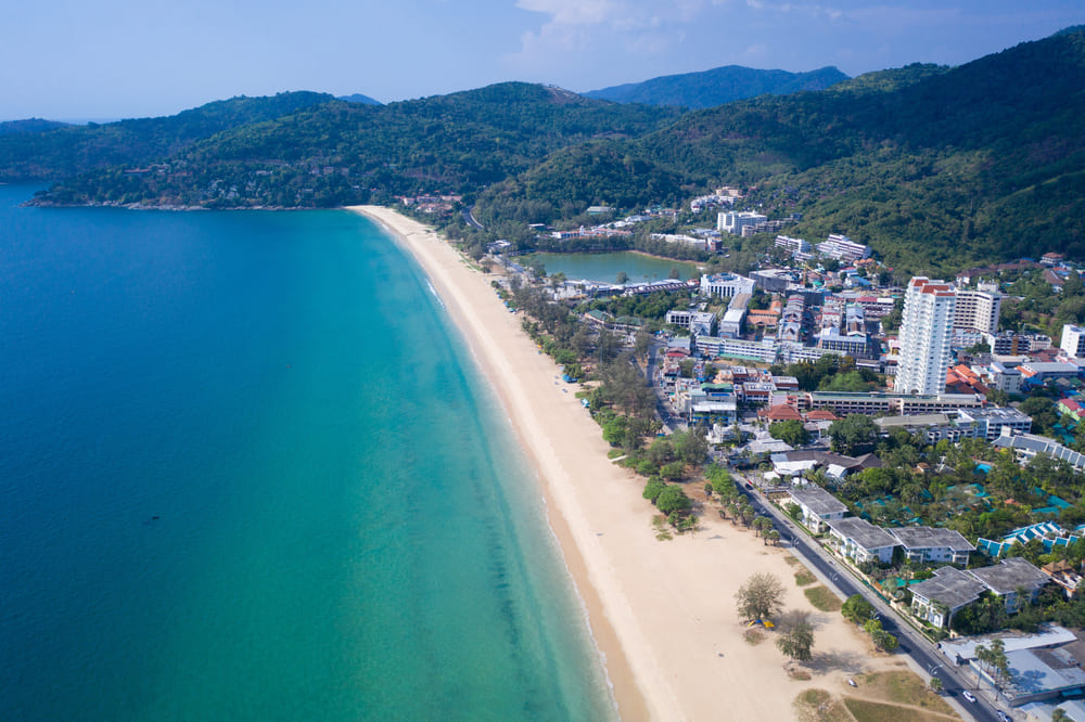 aerial view of Karon Beach with Centara Grand Beach Resort Phuket at the far end