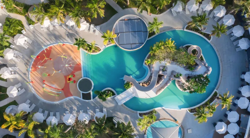 Overhead view of the pool complex at Centara Karon Resort, home to the best pool for kids in Phuket